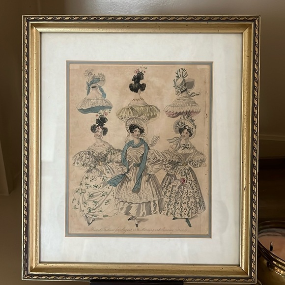 Antique Women’s Evening Dressed Framed Art 1831 - Picture 1 of 5